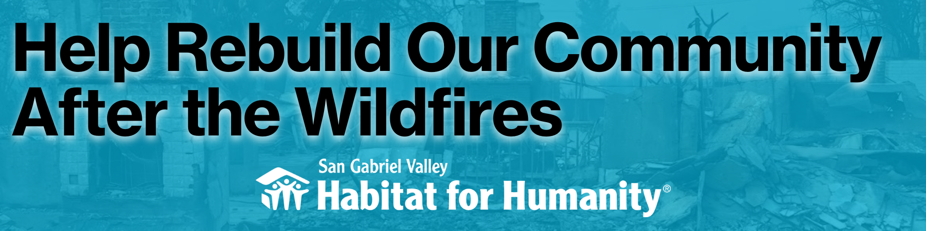 banner image with the text "Help rebuild our community after the wildfires"