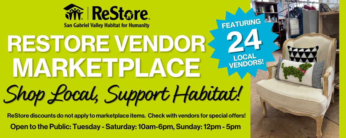banner with the words ReStore vendor marketplace. shop local, support habitat